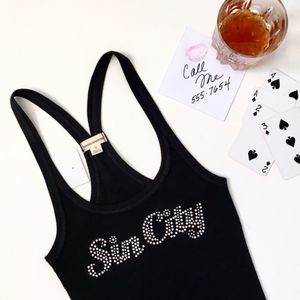 Sin City Ribbed Black Tank Top, FREE Bling Panties Included😊